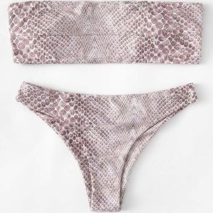 Shein brown snakeskin bandeau bikini, size M